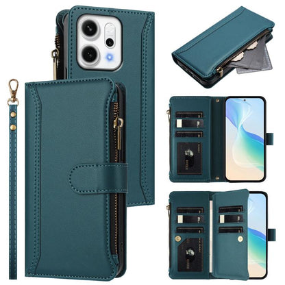 Magnetic Closure 9 Card Slots Zipper Leather Case with Hand Strap, For OPPO A5 5G / A3 Pro 5G Global, For OPPO Reno14 Pro 5G Global, For OPPO Reno14 5G Global, For OPPO Reno13 Pro 5G Global, For OPPO Reno13 5G Global, For OPPO Reno13 F 5G Global       ...