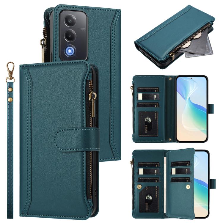 Magnetic Closure 9 Card Slots Zipper Leather Case with Hand Strap, For OPPO A5 5G / A3 Pro 5G Global, For OPPO Reno14 Pro 5G Global, For OPPO Reno14 5G Global, For OPPO Reno13 Pro 5G Global, For OPPO Reno13 5G Global, For OPPO Reno13 F 5G Global       ...