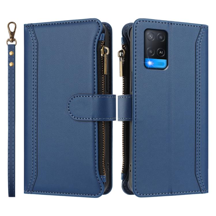 Magnetic Closure 9 Card Slots Zipper Leather Case with Hand Strap, For Realme V11 5G, For Realme C17 / 7i