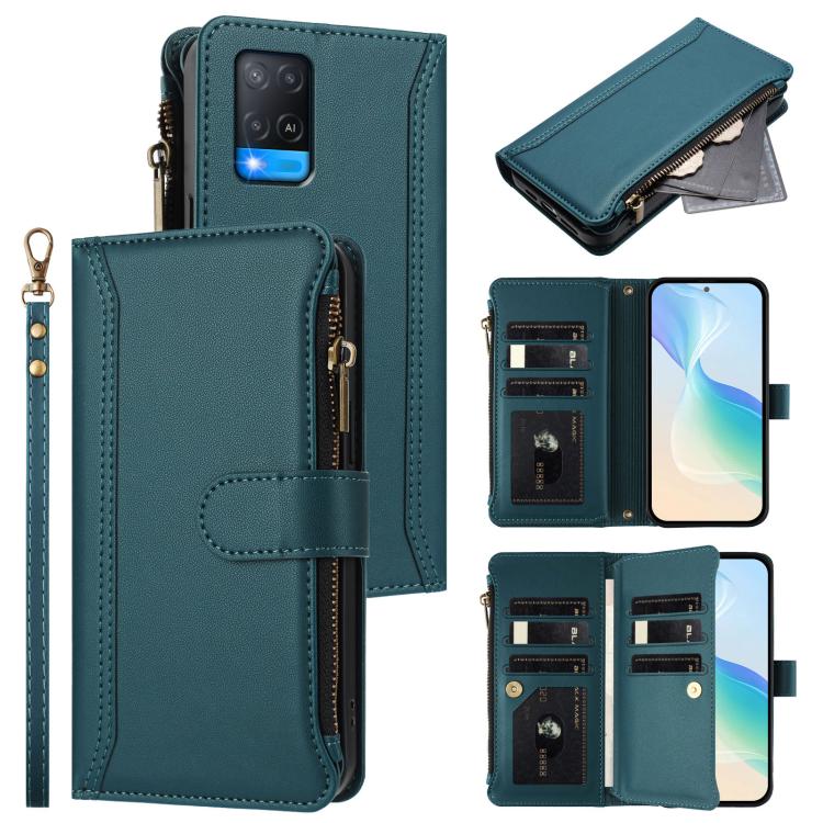 Magnetic Closure 9 Card Slots Zipper Leather Case with Hand Strap, For Realme V11 5G, For Realme C17 / 7i