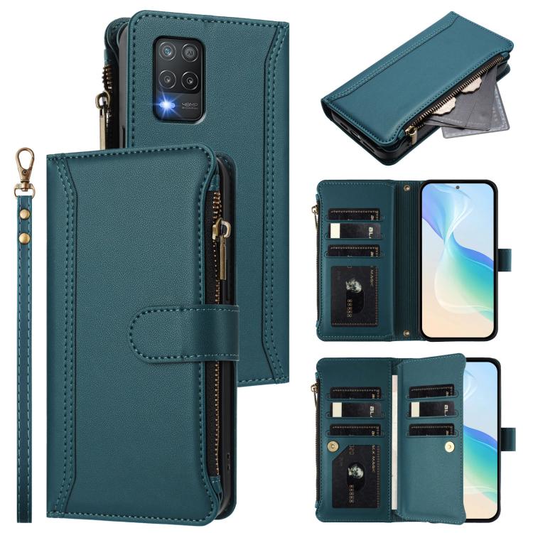 Magnetic Closure 9 Card Slots Zipper Leather Case with Hand Strap, For Realme 10 Pro 5G, For Realme 10 Pro+ 5G, For Realme 10 4G Global, For Realme C30 4G / Narzo 50i Prime / C30S, For Realme GT NEO 3T, For Realme 9 Pro+ 5G / Narzo 50 Pro              ...