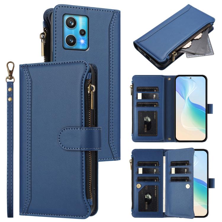 Magnetic Closure 9 Card Slots Zipper Leather Case with Hand Strap, For Realme 10 Pro 5G, For Realme 10 Pro+ 5G, For Realme 10 4G Global, For Realme C30 4G / Narzo 50i Prime / C30S, For Realme GT NEO 3T, For Realme 9 Pro+ 5G / Narzo 50 Pro              ...