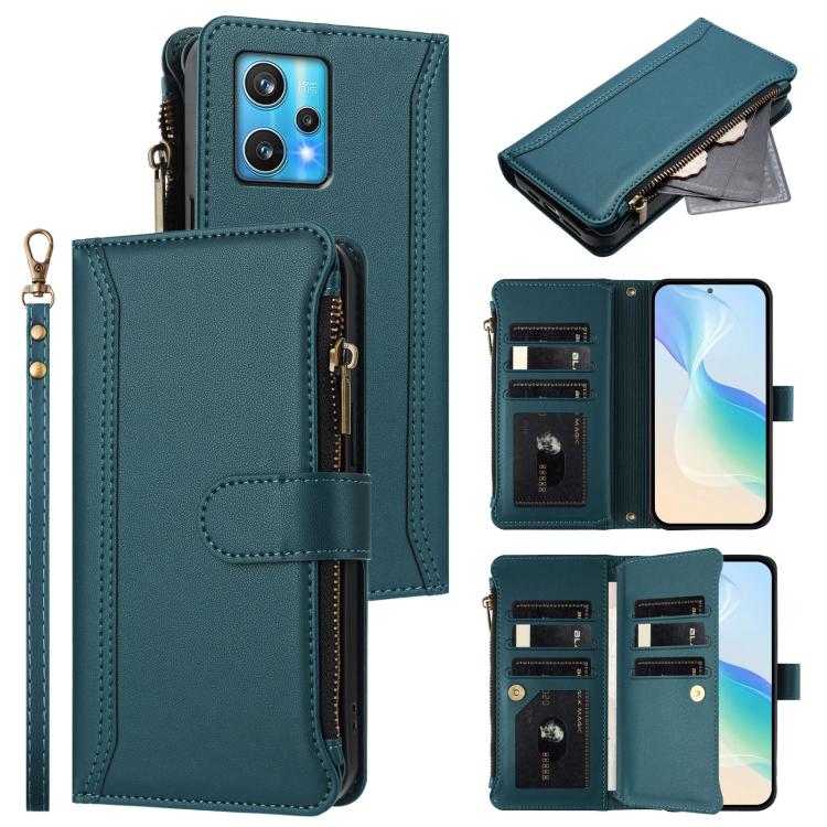 Magnetic Closure 9 Card Slots Zipper Leather Case with Hand Strap, For Realme 10 Pro 5G, For Realme 10 Pro+ 5G, For Realme 10 4G Global, For Realme C30 4G / Narzo 50i Prime / C30S, For Realme GT NEO 3T, For Realme 9 Pro+ 5G / Narzo 50 Pro              ...