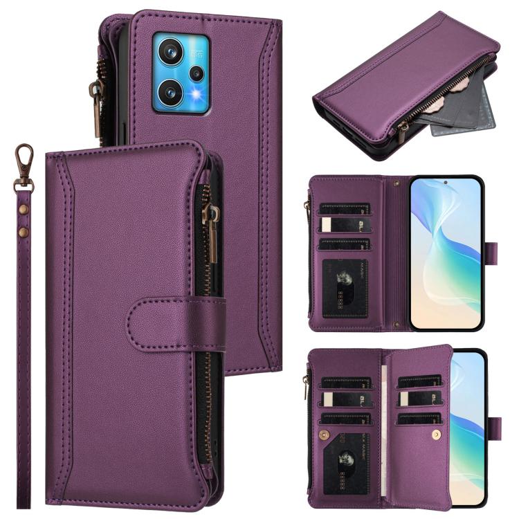 Magnetic Closure 9 Card Slots Zipper Leather Case with Hand Strap, For Realme 10 Pro 5G, For Realme 10 Pro+ 5G, For Realme 10 4G Global, For Realme C30 4G / Narzo 50i Prime / C30S, For Realme GT NEO 3T, For Realme 9 Pro+ 5G / Narzo 50 Pro              ...