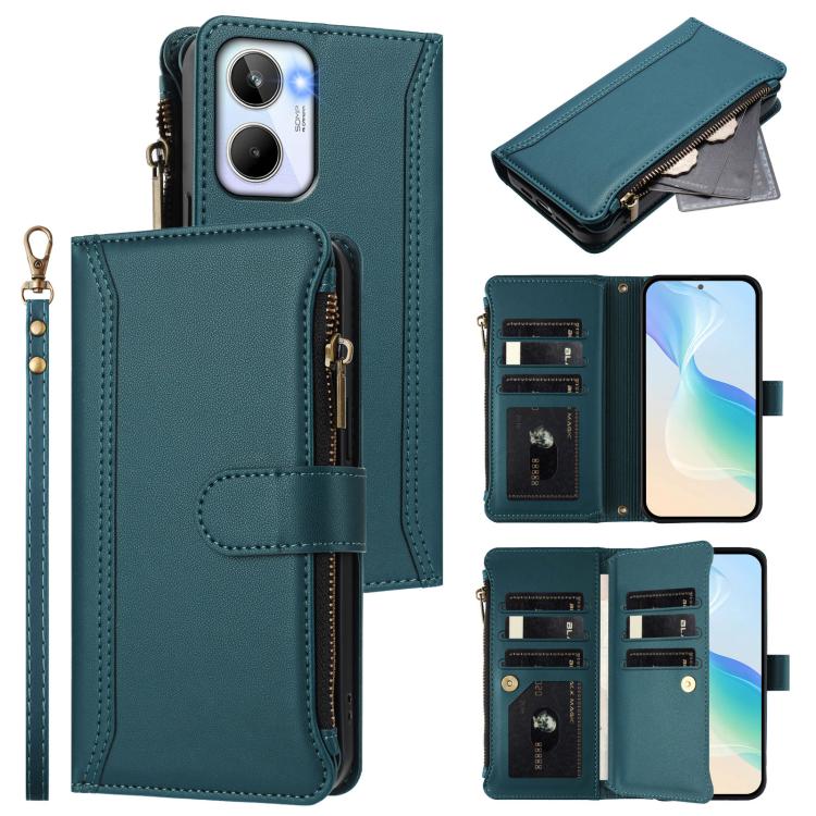 Magnetic Closure 9 Card Slots Zipper Leather Case with Hand Strap, For Realme 10 Pro 5G, For Realme 10 Pro+ 5G, For Realme 10 4G Global, For Realme C30 4G / Narzo 50i Prime / C30S, For Realme GT NEO 3T, For Realme 9 Pro+ 5G / Narzo 50 Pro              ...