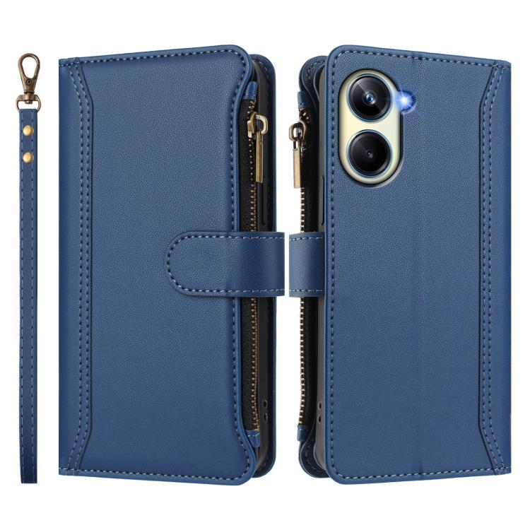 Magnetic Closure 9 Card Slots Zipper Leather Case with Hand Strap, For Realme 10 Pro 5G, For Realme 10 Pro+ 5G, For Realme 10 4G Global, For Realme C30 4G / Narzo 50i Prime / C30S, For Realme GT NEO 3T, For Realme 9 Pro+ 5G / Narzo 50 Pro              ...