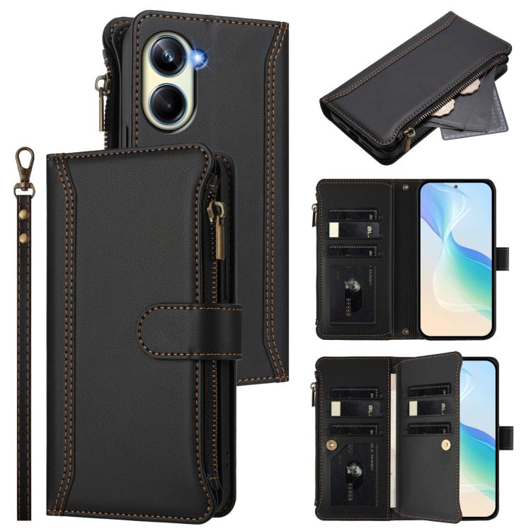 Magnetic Closure 9 Card Slots Zipper Leather Case with Hand Strap, For Realme 10 Pro 5G, For Realme 10 Pro+ 5G, For Realme 10 4G Global, For Realme C30 4G / Narzo 50i Prime / C30S, For Realme GT NEO 3T, For Realme 9 Pro+ 5G / Narzo 50 Pro              ...