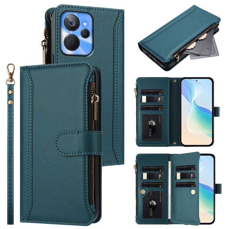 Magnetic Closure 9 Card Slots Zipper Leather Case with Hand Strap, For Realme 13 4G Global / P1 5G Global, For Realme 13 Pro 5G Global, For Realme GT 6 5G Global / GT 6T 5G Global, For Realme C67 4G Global / 12 Lite 4G Global                           ...