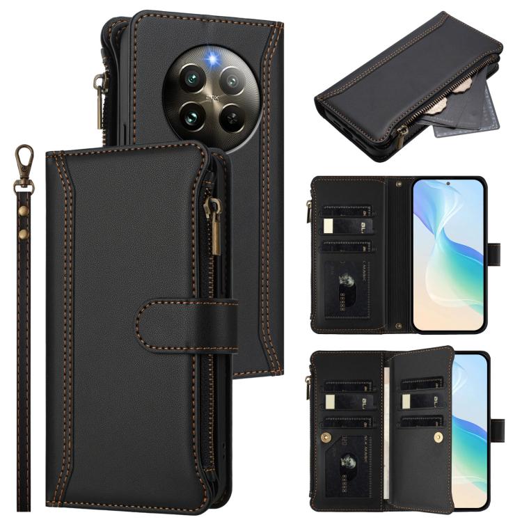 Magnetic Closure 9 Card Slots Zipper Leather Case with Hand Strap, For Realme 13 4G Global / P1 5G Global, For Realme 13 Pro 5G Global, For Realme GT 6 5G Global / GT 6T 5G Global, For Realme C67 4G Global / 12 Lite 4G Global                           ...