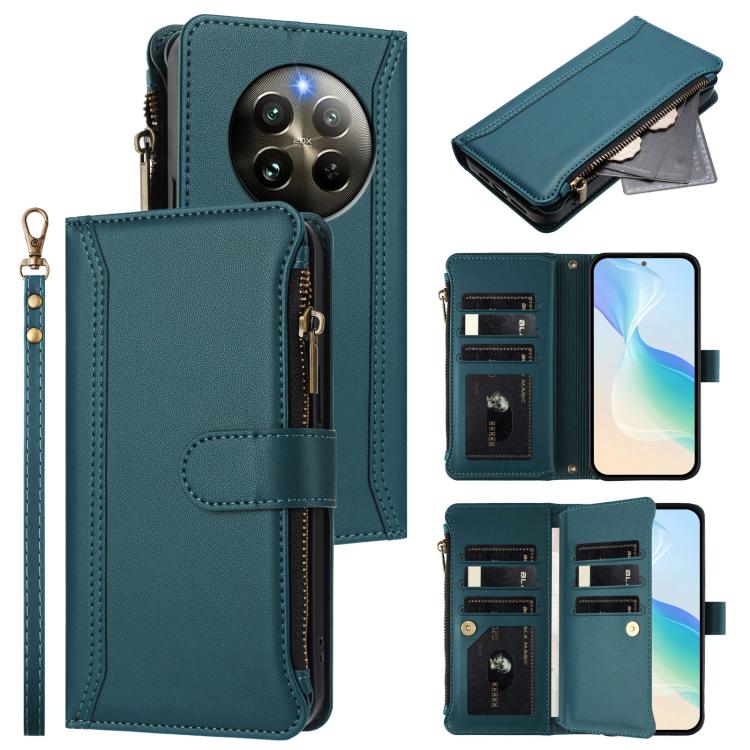 Magnetic Closure 9 Card Slots Zipper Leather Case with Hand Strap, For Realme 13 4G Global / P1 5G Global, For Realme 13 Pro 5G Global, For Realme GT 6 5G Global / GT 6T 5G Global, For Realme C67 4G Global / 12 Lite 4G Global                           ...