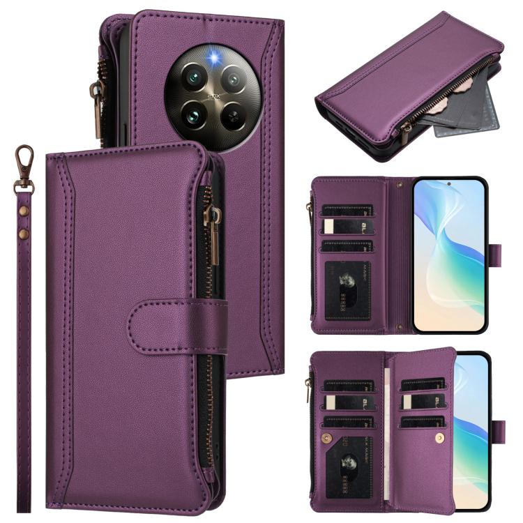 Magnetic Closure 9 Card Slots Zipper Leather Case with Hand Strap, For Realme 13 4G Global / P1 5G Global, For Realme 13 Pro 5G Global, For Realme GT 6 5G Global / GT 6T 5G Global, For Realme C67 4G Global / 12 Lite 4G Global                           ...