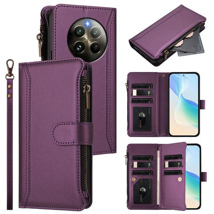 Magnetic Closure 9 Card Slots Zipper Leather Case with Hand Strap, For Realme 13 4G Global / P1 5G Global, For Realme 13 Pro 5G Global, For Realme GT 6 5G Global / GT 6T 5G Global, For Realme C67 4G Global / 12 Lite 4G Global                           ...