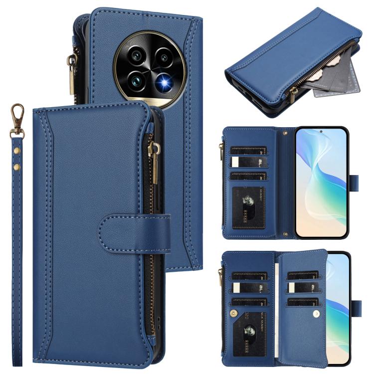 Magnetic Closure 9 Card Slots Zipper Leather Case with Hand Strap, For Realme 13 4G Global / P1 5G Global, For Realme 13 Pro 5G Global, For Realme GT 6 5G Global / GT 6T 5G Global, For Realme C67 4G Global / 12 Lite 4G Global                           ...