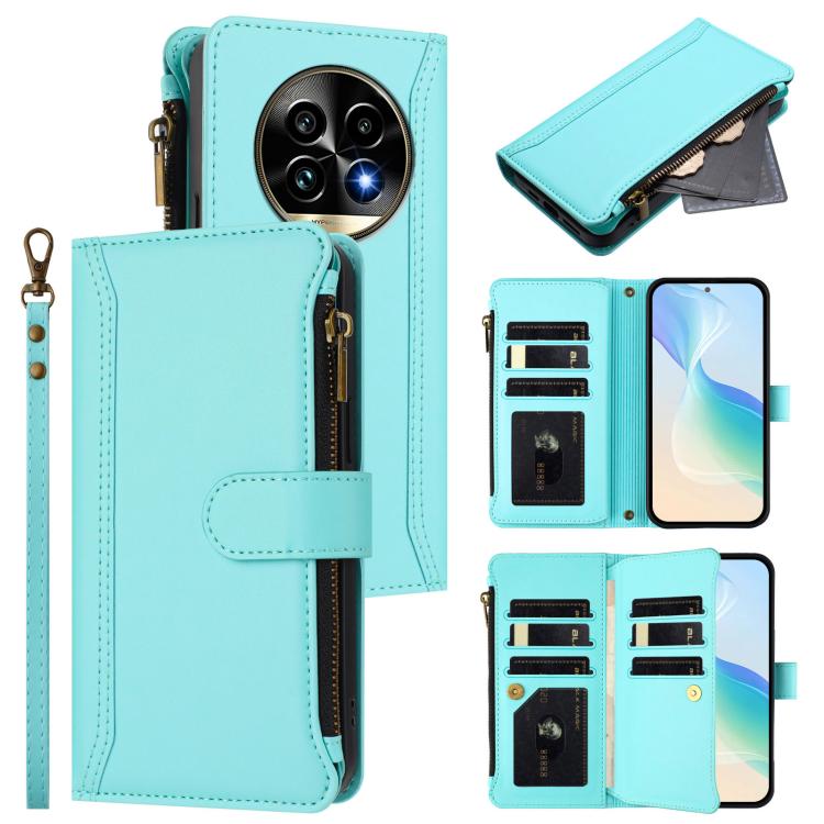 Magnetic Closure 9 Card Slots Zipper Leather Case with Hand Strap, For Realme 13 4G Global / P1 5G Global, For Realme 13 Pro 5G Global, For Realme GT 6 5G Global / GT 6T 5G Global, For Realme C67 4G Global / 12 Lite 4G Global                           ...