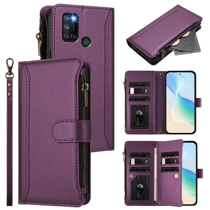Magnetic Closure 9 Card Slots Zipper Leather Case with Hand Strap, For Realme V11 5G, For Realme C17 / 7i