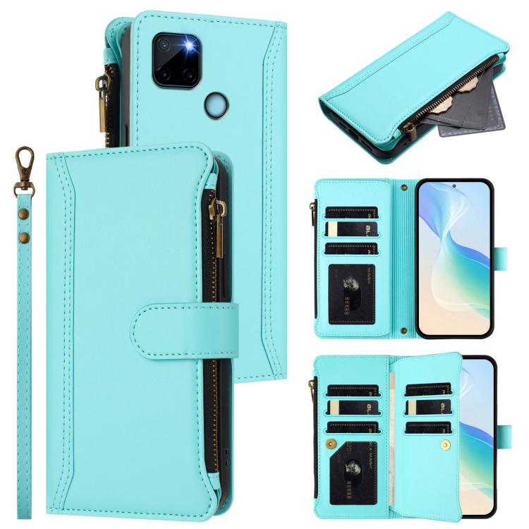 Magnetic Closure 9 Card Slots Zipper Leather Case with Hand Strap, For Realme 10 Pro 5G, For Realme 10 Pro+ 5G, For Realme 10 4G Global, For Realme C30 4G / Narzo 50i Prime / C30S, For Realme GT NEO 3T, For Realme 9 Pro+ 5G / Narzo 50 Pro              ...