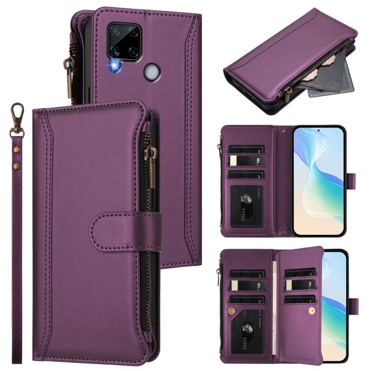 Magnetic Closure 9 Card Slots Zipper Leather Case with Hand Strap, For Realme 10 Pro 5G, For Realme 10 Pro+ 5G, For Realme 10 4G Global, For Realme C30 4G / Narzo 50i Prime / C30S, For Realme GT NEO 3T, For Realme 9 Pro+ 5G / Narzo 50 Pro              ...