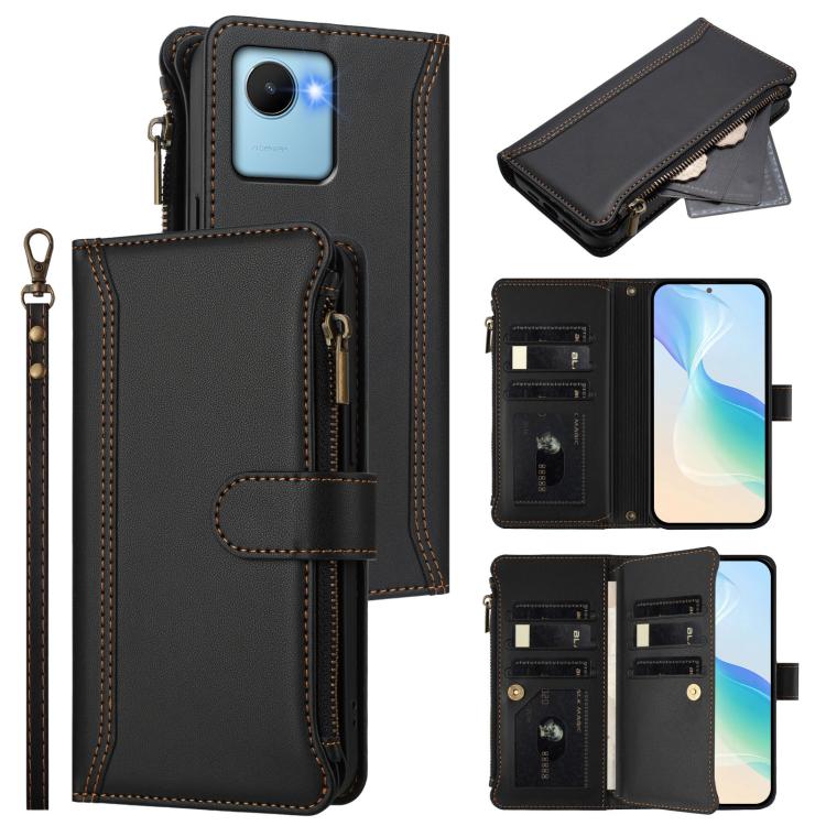 Magnetic Closure 9 Card Slots Zipper Leather Case with Hand Strap, For Realme 10 Pro 5G, For Realme 10 Pro+ 5G, For Realme 10 4G Global, For Realme C30 4G / Narzo 50i Prime / C30S, For Realme GT NEO 3T, For Realme 9 Pro+ 5G / Narzo 50 Pro              ...