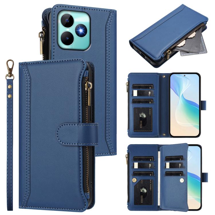 Magnetic Closure 9 Card Slots Zipper Leather Case with Hand Strap, For Realme 13 4G Global / P1 5G Global, For Realme 13 Pro 5G Global, For Realme GT 6 5G Global / GT 6T 5G Global, For Realme C67 4G Global / 12 Lite 4G Global                           ...