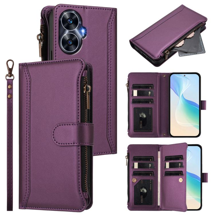 Magnetic Closure 9 Card Slots Zipper Leather Case with Hand Strap, For Realme 13 4G Global / P1 5G Global, For Realme 13 Pro 5G Global, For Realme GT 6 5G Global / GT 6T 5G Global, For Realme C67 4G Global / 12 Lite 4G Global                           ...