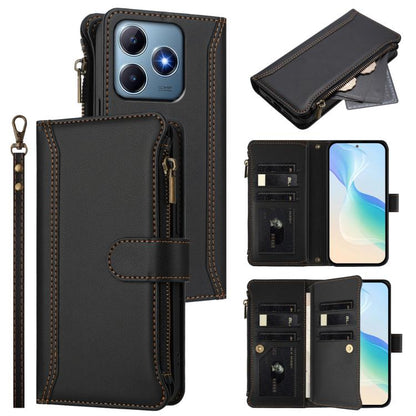 Magnetic Closure 9 Card Slots Zipper Leather Case with Hand Strap, For Realme GT7, For Realme Narzo 80 Pro, For Realme Narzo 80X, For Realme P3 Ultra 5G  Global, For Realme P3 5G Global, For Realme P3 Pro 5G  Global, For Realme 14 Pro+ 5G              ...