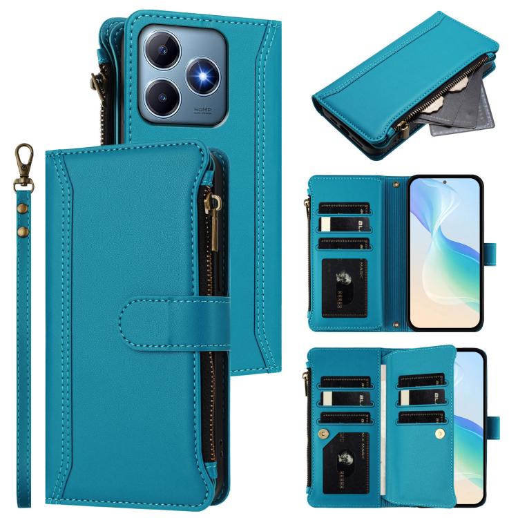 Magnetic Closure 9 Card Slots Zipper Leather Case with Hand Strap, For Realme GT7, For Realme Narzo 80 Pro, For Realme Narzo 80X, For Realme P3 Ultra 5G  Global, For Realme P3 5G Global, For Realme P3 Pro 5G  Global, For Realme 14 Pro+ 5G              ...