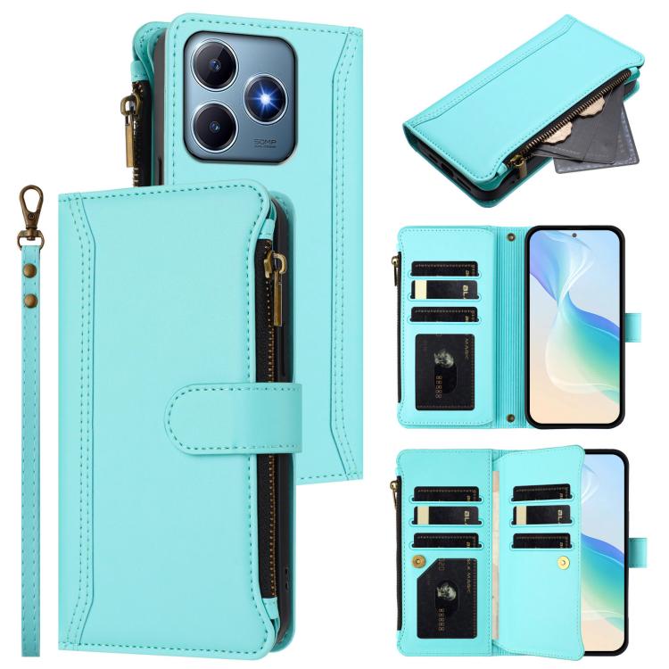 Magnetic Closure 9 Card Slots Zipper Leather Case with Hand Strap, For Realme GT7, For Realme Narzo 80 Pro, For Realme Narzo 80X, For Realme P3 Ultra 5G  Global, For Realme P3 5G Global, For Realme P3 Pro 5G  Global, For Realme 14 Pro+ 5G              ...
