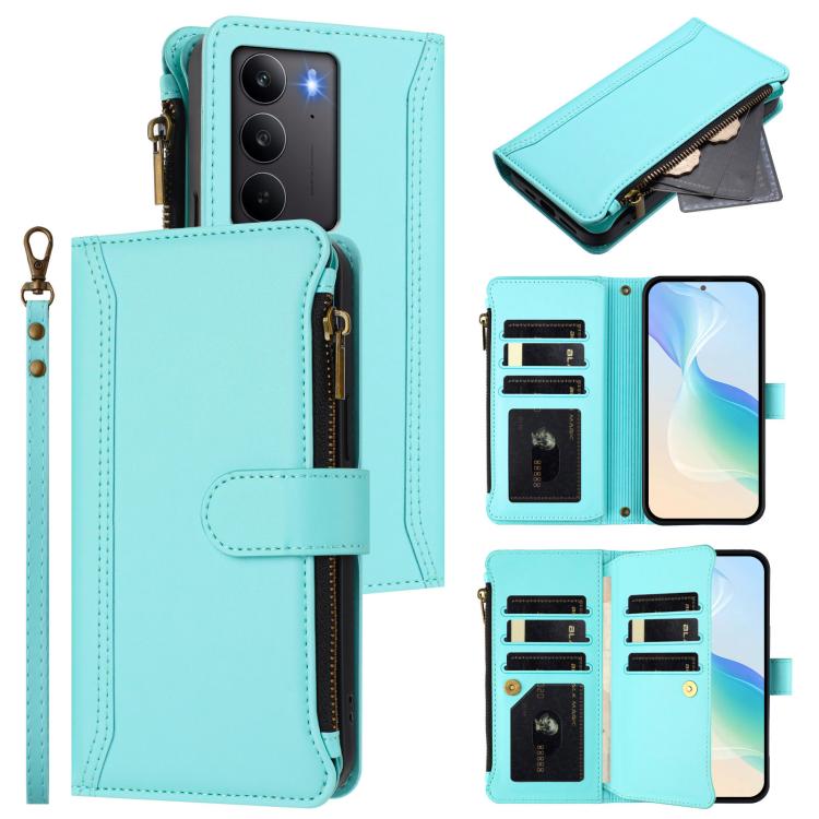 Magnetic Closure 9 Card Slots Zipper Leather Case with Hand Strap, For Realme GT7, For Realme Narzo 80 Pro, For Realme Narzo 80X, For Realme P3 Ultra 5G  Global, For Realme P3 5G Global, For Realme P3 Pro 5G  Global, For Realme 14 Pro+ 5G              ...