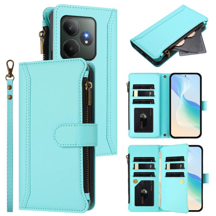 Magnetic Closure 9 Card Slots Zipper Leather Case with Hand Strap, For Realme 13 4G Global / P1 5G Global, For Realme 13 Pro 5G Global, For Realme GT 6 5G Global / GT 6T 5G Global, For Realme C67 4G Global / 12 Lite 4G Global                           ...
