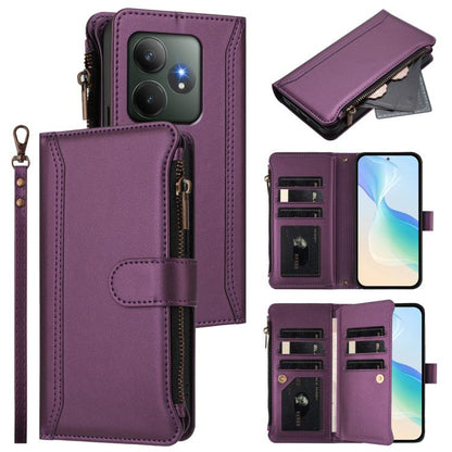 Magnetic Closure 9 Card Slots Zipper Leather Case with Hand Strap, For Realme 13 4G Global / P1 5G Global, For Realme 13 Pro 5G Global, For Realme GT 6 5G Global / GT 6T 5G Global, For Realme C67 4G Global / 12 Lite 4G Global                           ...