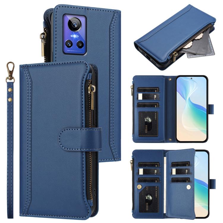 Magnetic Closure 9 Card Slots Zipper Leather Case with Hand Strap, For Realme 10 Pro 5G, For Realme 10 Pro+ 5G, For Realme 10 4G Global, For Realme C30 4G / Narzo 50i Prime / C30S, For Realme GT NEO 3T, For Realme 9 Pro+ 5G / Narzo 50 Pro              ...