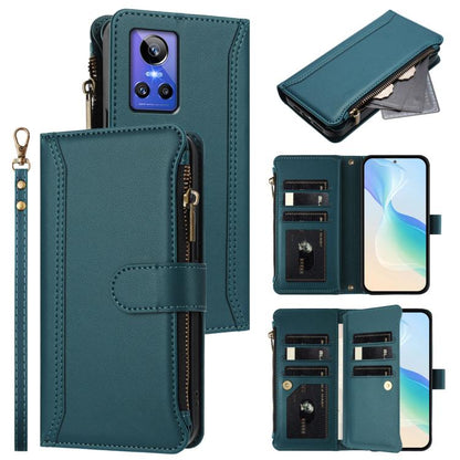 Magnetic Closure 9 Card Slots Zipper Leather Case with Hand Strap, For Realme 10 Pro 5G, For Realme 10 Pro+ 5G, For Realme 10 4G Global, For Realme C30 4G / Narzo 50i Prime / C30S, For Realme GT NEO 3T, For Realme 9 Pro+ 5G / Narzo 50 Pro              ...
