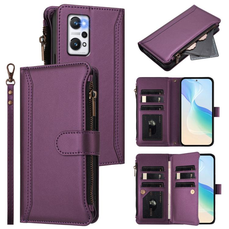 Magnetic Closure 9 Card Slots Zipper Leather Case with Hand Strap, For Realme 10 Pro 5G, For Realme 10 Pro+ 5G, For Realme 10 4G Global, For Realme C30 4G / Narzo 50i Prime / C30S, For Realme GT NEO 3T, For Realme 9 Pro+ 5G / Narzo 50 Pro              ...