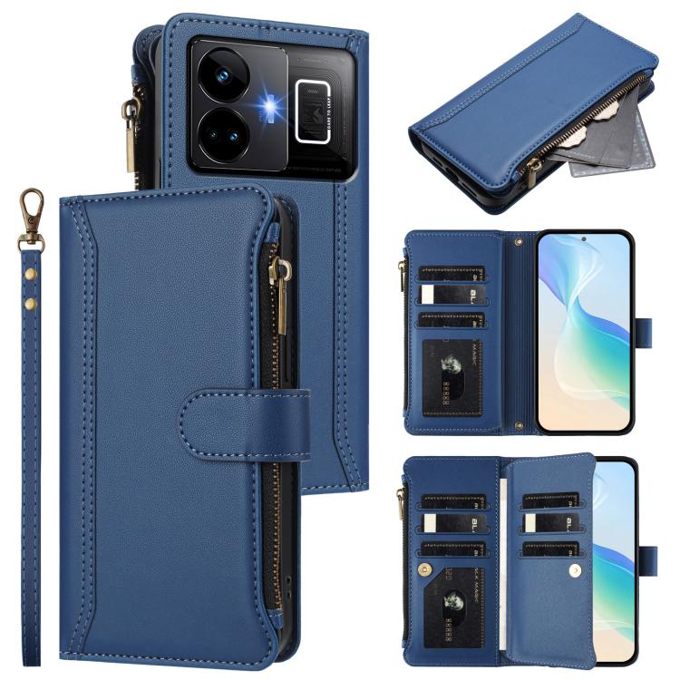 Magnetic Closure 9 Card Slots Zipper Leather Case with Hand Strap, For Realme 13 4G Global / P1 5G Global, For Realme 13 Pro 5G Global, For Realme GT 6 5G Global / GT 6T 5G Global, For Realme C67 4G Global / 12 Lite 4G Global                           ...