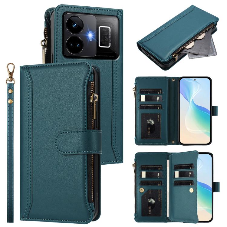 Magnetic Closure 9 Card Slots Zipper Leather Case with Hand Strap, For Realme 13 4G Global / P1 5G Global, For Realme 13 Pro 5G Global, For Realme GT 6 5G Global / GT 6T 5G Global, For Realme C67 4G Global / 12 Lite 4G Global                           ...