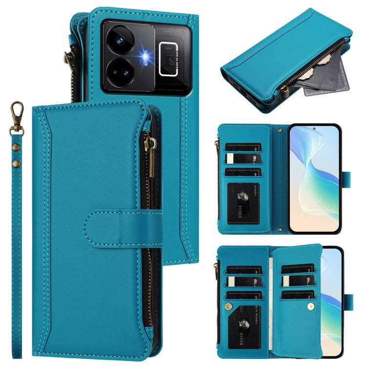 Magnetic Closure 9 Card Slots Zipper Leather Case with Hand Strap, For Realme 13 4G Global / P1 5G Global, For Realme 13 Pro 5G Global, For Realme GT 6 5G Global / GT 6T 5G Global, For Realme C67 4G Global / 12 Lite 4G Global                           ...