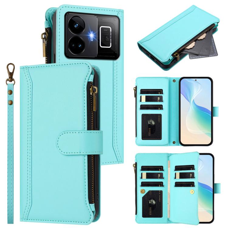 Magnetic Closure 9 Card Slots Zipper Leather Case with Hand Strap, For Realme 13 4G Global / P1 5G Global, For Realme 13 Pro 5G Global, For Realme GT 6 5G Global / GT 6T 5G Global, For Realme C67 4G Global / 12 Lite 4G Global                           ...