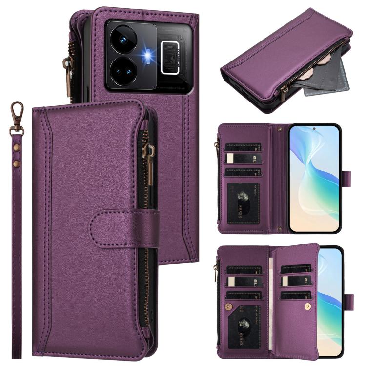 Magnetic Closure 9 Card Slots Zipper Leather Case with Hand Strap, For Realme 13 4G Global / P1 5G Global, For Realme 13 Pro 5G Global, For Realme GT 6 5G Global / GT 6T 5G Global, For Realme C67 4G Global / 12 Lite 4G Global                           ...