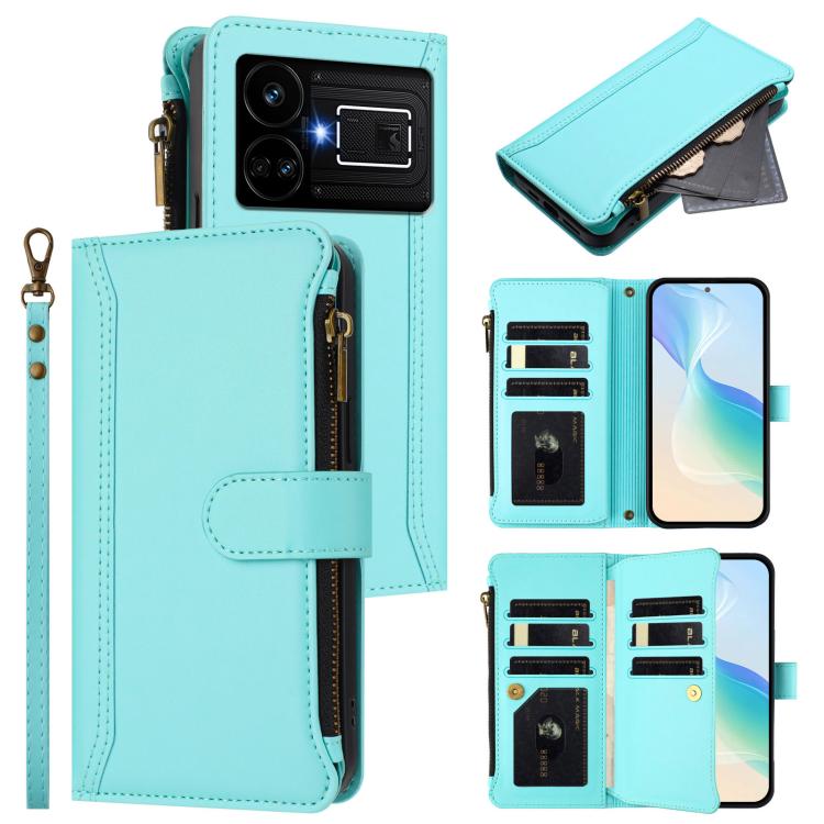 Magnetic Closure 9 Card Slots Zipper Leather Case with Hand Strap, For Realme 13 4G Global / P1 5G Global, For Realme 13 Pro 5G Global, For Realme GT 6 5G Global / GT 6T 5G Global, For Realme C67 4G Global / 12 Lite 4G Global                           ...