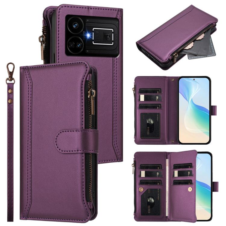 Magnetic Closure 9 Card Slots Zipper Leather Case with Hand Strap, For Realme 13 4G Global / P1 5G Global, For Realme 13 Pro 5G Global, For Realme GT 6 5G Global / GT 6T 5G Global, For Realme C67 4G Global / 12 Lite 4G Global                           ...