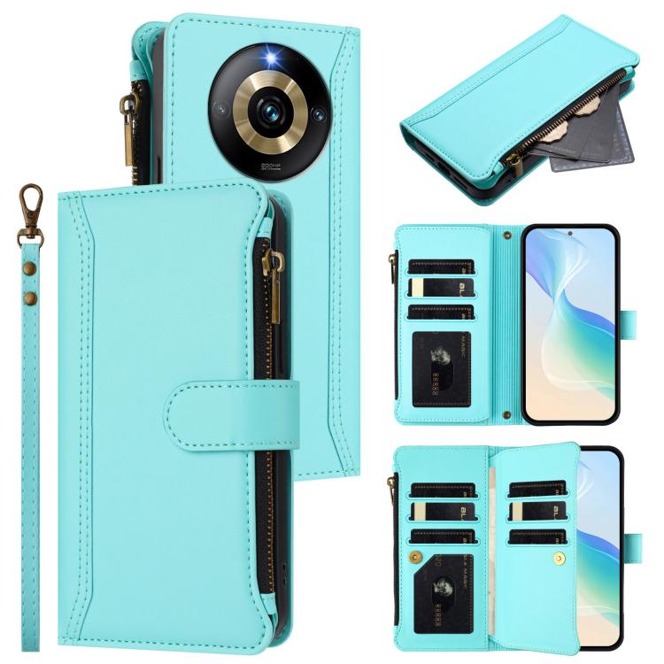 Magnetic Closure 9 Card Slots Zipper Leather Case with Hand Strap, For Realme 13 4G Global / P1 5G Global, For Realme 13 Pro 5G Global, For Realme GT 6 5G Global / GT 6T 5G Global, For Realme C67 4G Global / 12 Lite 4G Global                           ...