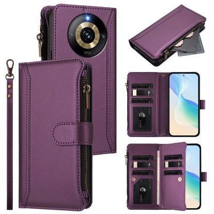Magnetic Closure 9 Card Slots Zipper Leather Case with Hand Strap, For Realme 13 4G Global / P1 5G Global, For Realme 13 Pro 5G Global, For Realme GT 6 5G Global / GT 6T 5G Global, For Realme C67 4G Global / 12 Lite 4G Global                           ...