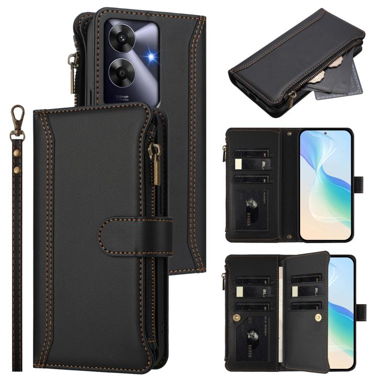 Magnetic Closure 9 Card Slots Zipper Leather Case with Hand Strap, For Realme GT7, For Realme Narzo 80 Pro, For Realme Narzo 80X, For Realme P3 Ultra 5G  Global, For Realme P3 5G Global, For Realme P3 Pro 5G  Global, For Realme 14 Pro+ 5G              ...