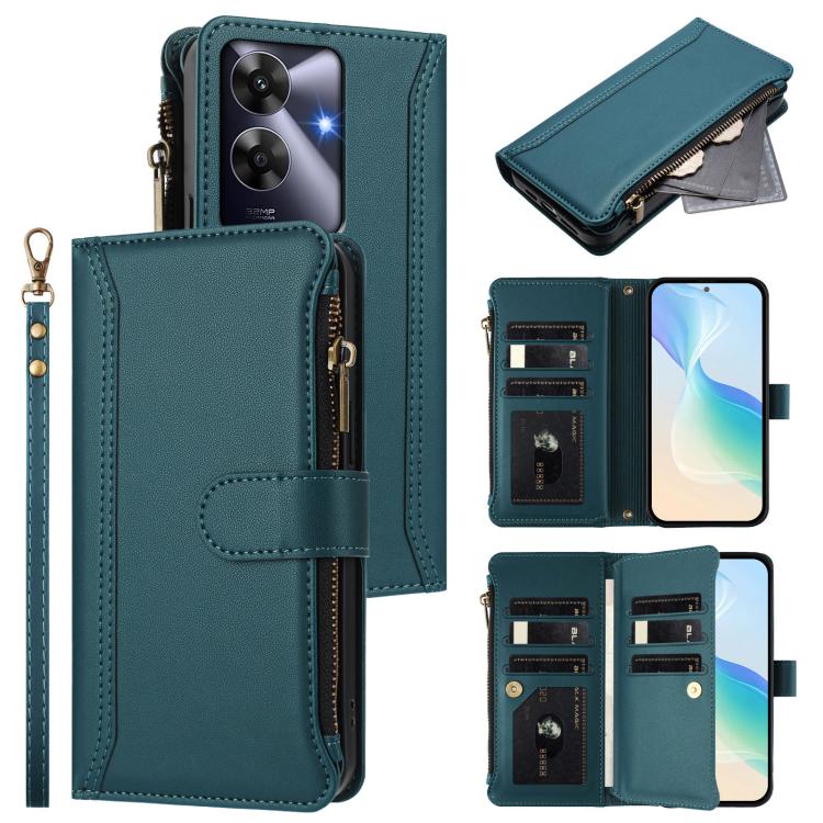 Magnetic Closure 9 Card Slots Zipper Leather Case with Hand Strap, For Realme GT7, For Realme Narzo 80 Pro, For Realme Narzo 80X, For Realme P3 Ultra 5G  Global, For Realme P3 5G Global, For Realme P3 Pro 5G  Global, For Realme 14 Pro+ 5G              ...