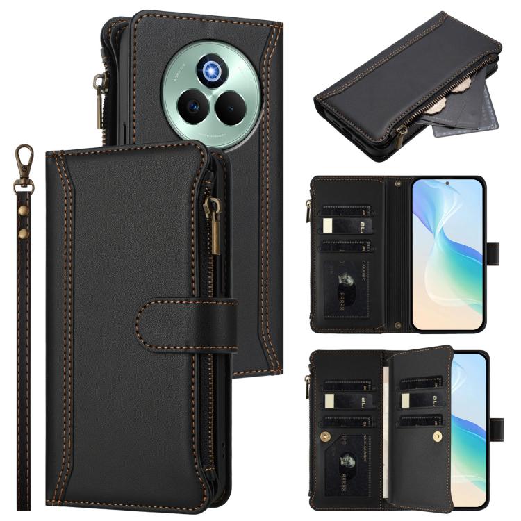 Magnetic Closure 9 Card Slots Zipper Leather Case with Hand Strap, For Realme GT7, For Realme Narzo 80 Pro, For Realme Narzo 80X, For Realme P3 Ultra 5G  Global, For Realme P3 5G Global, For Realme P3 Pro 5G  Global, For Realme 14 Pro+ 5G              ...