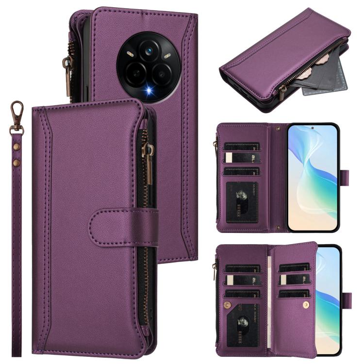 Magnetic Closure 9 Card Slots Zipper Leather Case with Hand Strap, For Realme GT7, For Realme Narzo 80 Pro, For Realme Narzo 80X, For Realme P3 Ultra 5G  Global, For Realme P3 5G Global, For Realme P3 Pro 5G  Global, For Realme 14 Pro+ 5G              ...