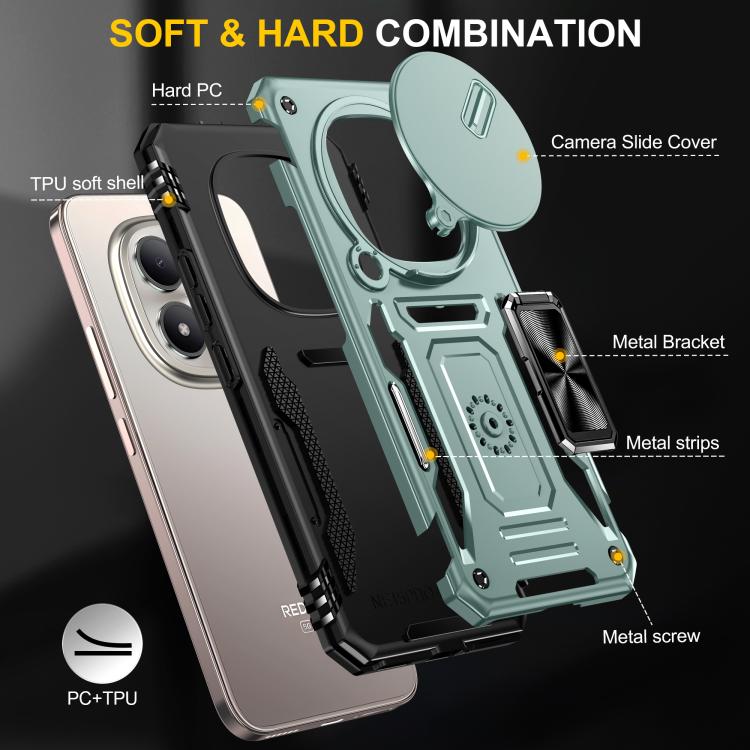 Armor PC Hybrid TPU Camera Shield Phone Case, For Redmi Note 15 Pro+ 5G Global 163.3mm, For Redmi Note 15 Global 4G / 5G 164mm, For Redmi Note 15 Pro 5G Global 163.6mm, For Redmi 15 5G / 4G EU 171mm, For Redmi 15C 5G / 4G Global 171mm                  ...