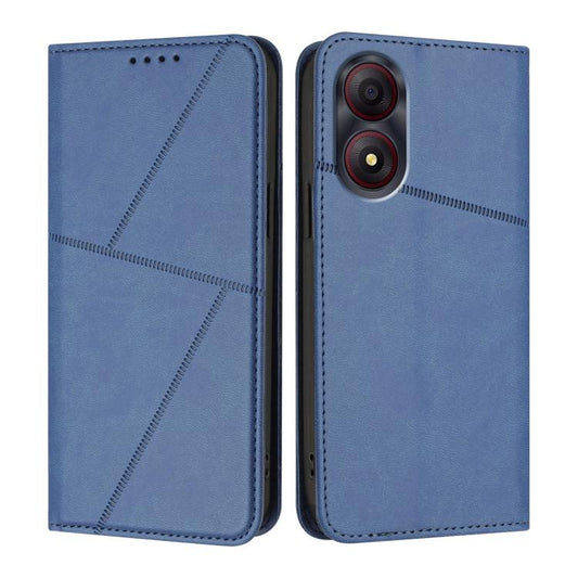 Royal blue magnetic flip leather phone case with stitched pattern and camera cutout