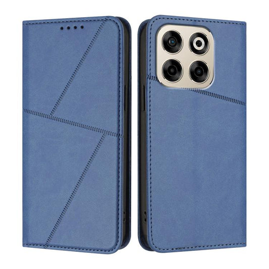 Blue flip leather phone case with magnetic closure, side camera cutouts