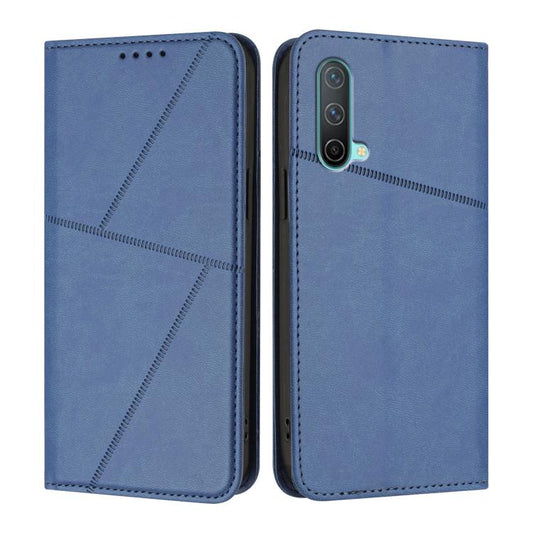 Royal blue magnetic flip phone case, stitched pattern, camera cutout